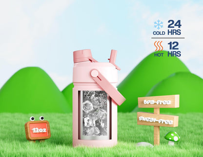 12 Oz Kids Insulated Water Bottle for School: 2-In-1 Straw Spout Lid, Leakproof, Bpa-Free, Keep Cold 24H, Insulated Stainless Steel Cup for Travel, Camping, Gift for Girls Daughters (Cotton Candy)