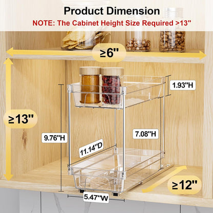 2 Packs Pull Out Spice Rack Organizer for Cabinet, 2 Tier Vertical Spice Organization, 5.47" Wx11.14 Dx9.76 H, Cabinet Size Need:13'' High X 12'' Deep X 6'' Wide(Not for Cabinet with Lip)