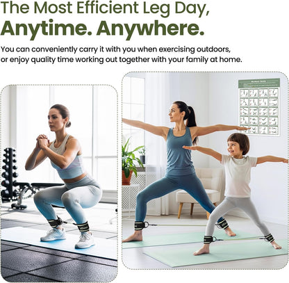 Ankle Resistance Bands with Cuffs for Women, Leg Glute and Booty Workout Equipment for Home Gym, Pilates Equipment, Ankle Weights with Green Resistance Bands for Kickbacks Hip Fitness Training