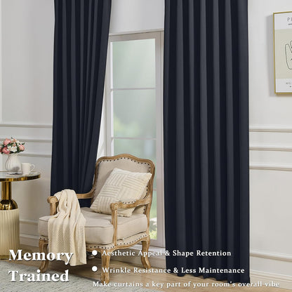 Black Short Black Out Pinch Pleated Curtains for Bedroom 54 Inches Long 2 Panels, Solid Curtains Thermal Insulated Energy Saving Window Treatment Curtains with Hooks, 42" W X 54" L