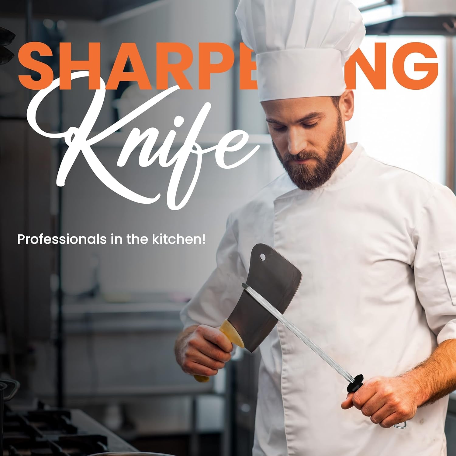 Knife Sharpener Rod 12 Inch, Professional Honing Rod for Knife Sharpening with Hanging Hook, Black