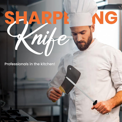 Knife Sharpener Rod 12 Inch, Professional Honing Rod for Knife Sharpening with Hanging Hook, Black