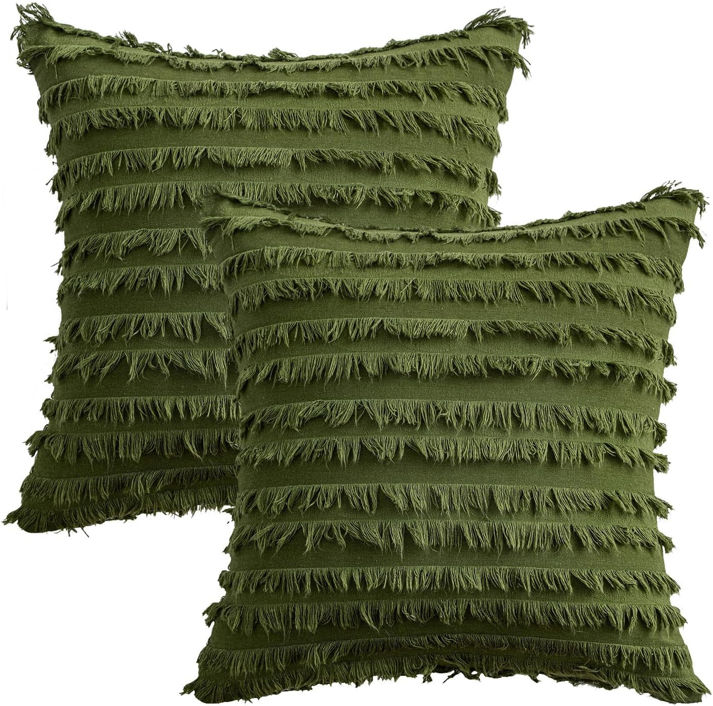 Pack of 2 Decorative Boho Throw Pillow Covers 20X20 Inch Sage Green Pillowcases Linen Striped Jacquard Pattern Pillow Covers Modern Farmhouse Home Decor for Spring Sofa Living Room Couch