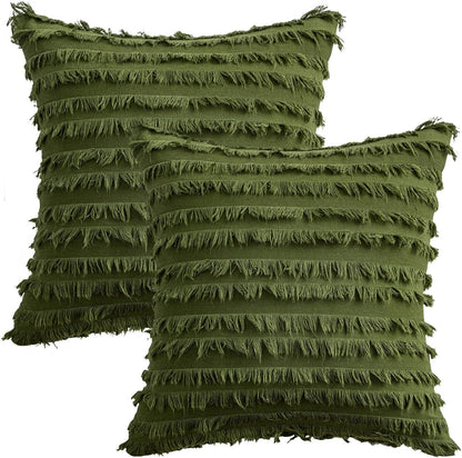 Pack of 2 Decorative Boho Throw Pillow Covers 20X20 Inch Sage Green Pillowcases Linen Striped Jacquard Pattern Pillow Covers Modern Farmhouse Home Decor for Spring Sofa Living Room Couch