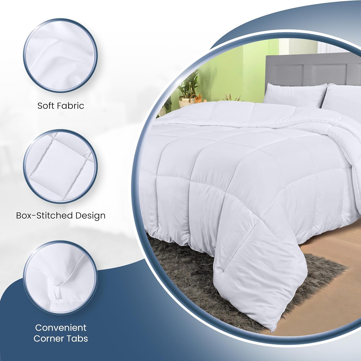 Comforters Queen Size, All Season Duvet Insert, down Alternative Box Stitched Bed Comforter with Corner Tabs, Machine Washable (White)