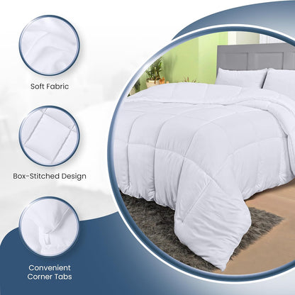 Comforters Queen Size, All Season Duvet Insert, down Alternative Box Stitched Bed Comforter with Corner Tabs, Machine Washable (White)
