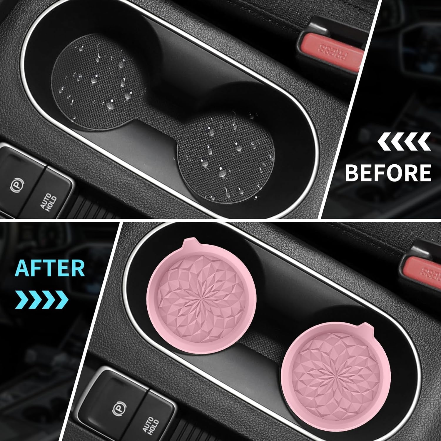 Car Cup Coasters [4 Pack] Silicone Cars Coasters - Universal Non-Slip Recessed Interior Accessories - Cup Holder Inserts Dusty Rose