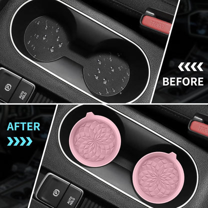 Car Cup Coasters [4 Pack] Silicone Cars Coasters - Universal Non-Slip Recessed Interior Accessories - Cup Holder Inserts Dusty Rose