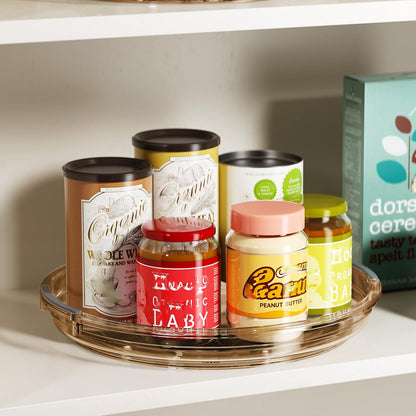 2 Pack Lazy Susan Turntable Organizer for Cabinet, 10.6'' 9.25'' Condiment Organizer for Refrigerator, Kitchen Pantry, Medicine Cabinet Organizer, Spices Rack Organization, Bathroom, Amber