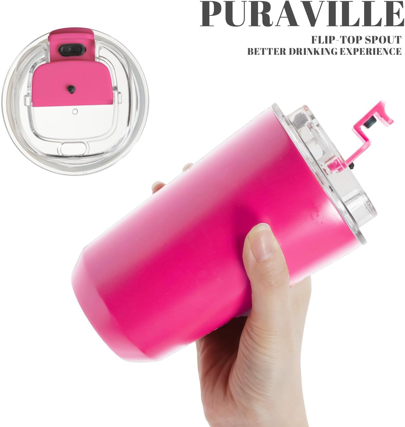 Insulated Tumblers with Lid, 14 Oz Travel Coffee Mug Stainless Steel Vacuum Cup, Leak Proof Reusable Double Walled Coffee Tumbler for Iced and Hot Drinks, Fuchsia