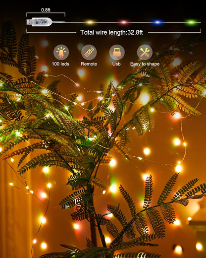 Fairy Lights 32.8 Ft USB Powered RGB String Lights with Remote & APP Control, 8 Modes, Waterproof Copper Wire LED Twinkle Lights, Timer Function, Ideal for Christmas, Weddings, and Parties