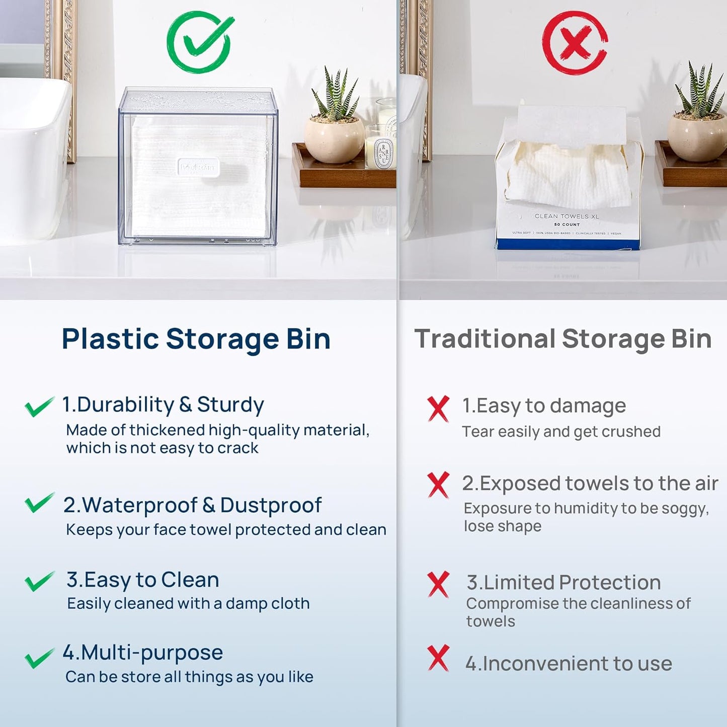 Disposable Facial Towels Holder,Clear Storage Drawer Compatible with Clean Skin Club Towel Xl,Acrylic Box Hold 50 Count,Stylish and Functional Bathroom Accessory for Coutertop Organization