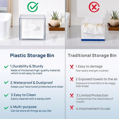 Disposable Facial Towels Holder,Clear Storage Drawer Compatible with Clean Skin Club Towel Xl,Acrylic Box Hold 50 Count,Stylish and Functional Bathroom Accessory for Coutertop Organization