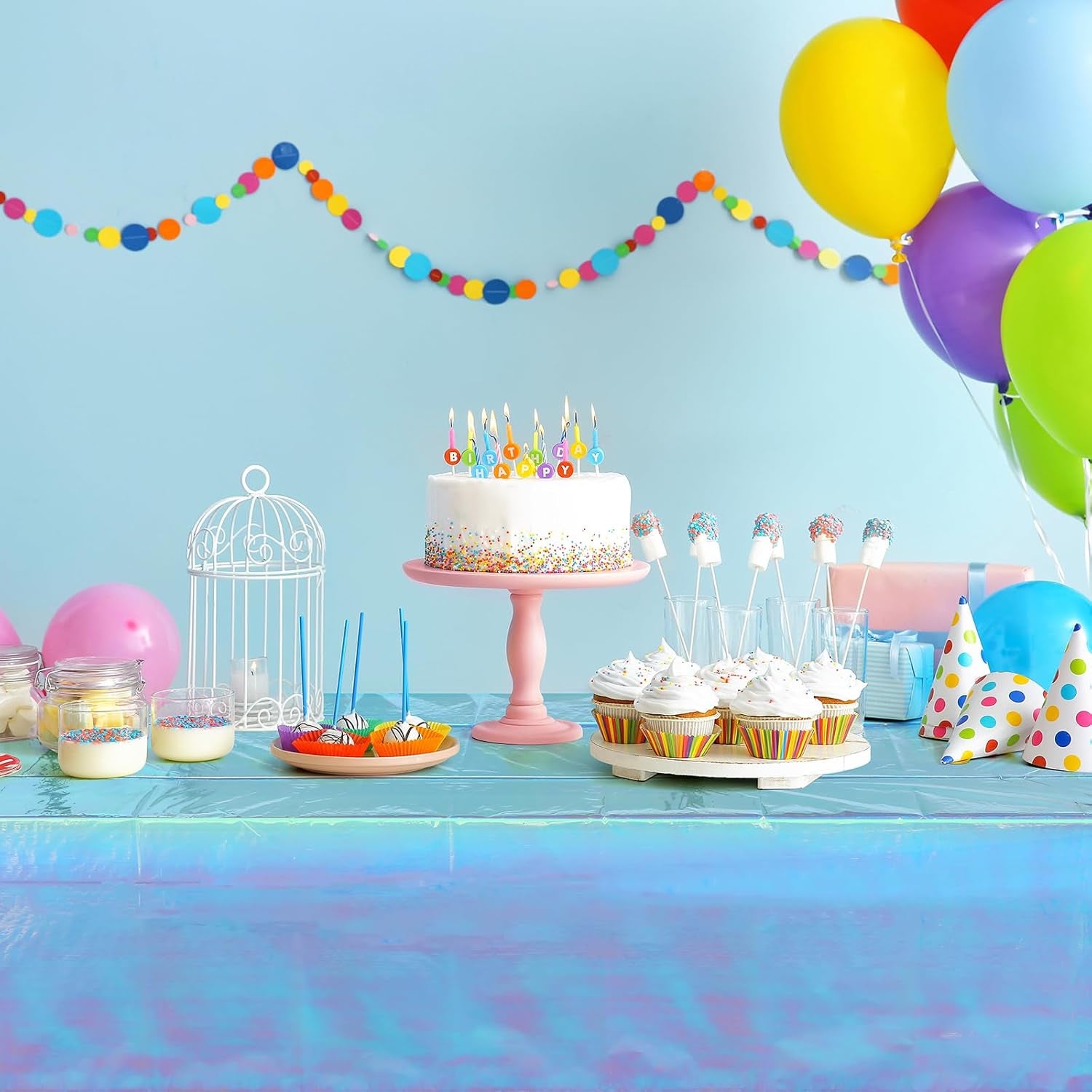 3 Pack Iridescent Blue Plastic Tablecloth,Shiny Blue Disposable Laser Rectangle Table Covers,Blue Holographic Foil Tablecloth Party Decorations for Birthday,40X108''