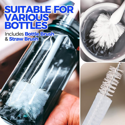 5 Pack Bottle Brush Cleaner Set, 14" Bamboo Handle Bottle Cleaner Brush, 3 Straw Brushes, Bottle Cleaning Brush for Water Bottle, Cups, Baby Bottle, Straws Grey White