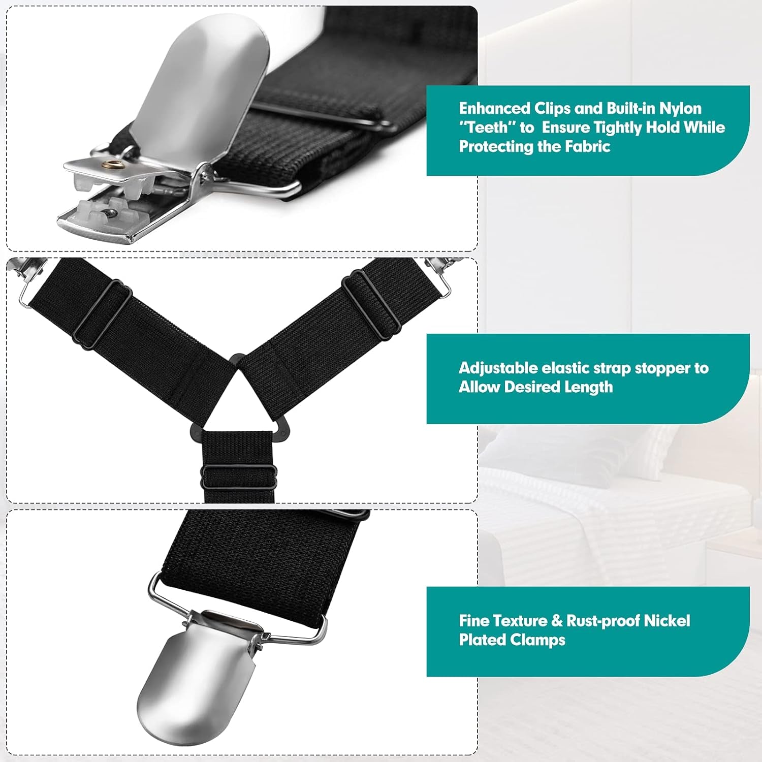 Sheet Keeper Straps Bed Sheet Holder for Corners Bedsheet Stays Suspender Clips Fitted Sheet Holder Garters Fasteners Mattress Clamps