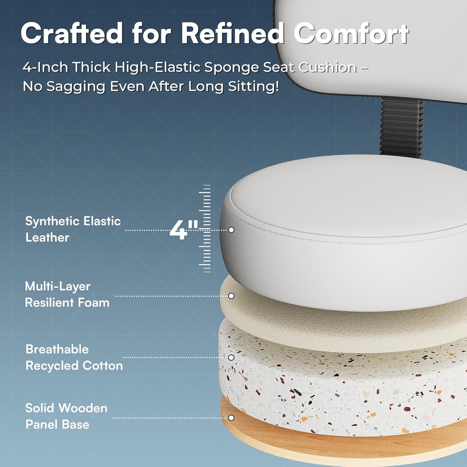 Adjustable Drafting Chair with Back Support and Foot Rest, Versatile Rolling Stool for Office, Home Bar, Kitchen, and Shop - White