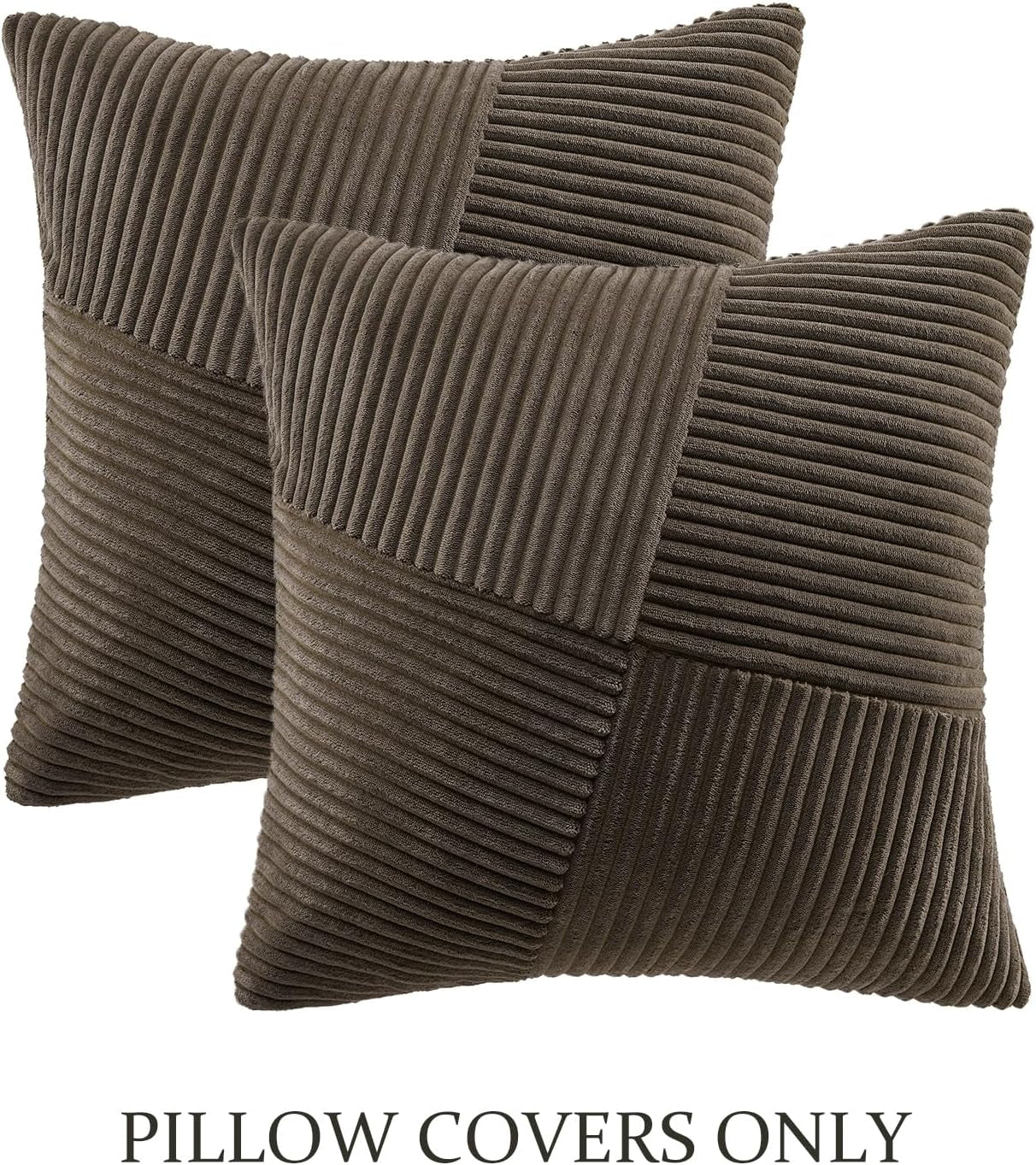 Set of 2 Dark Brown Boho Decorative Throw Pillow Covers 18X18 Inch with Diagonally Pattern for Living Room Couch Bed Sofa, Soft Textured Corduroy Aesthetic Farmhouse Home Decor 45X45 Cm