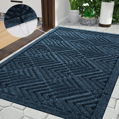 Door Mat Outdoor Entrance with Water Freeing Port, Heavy Duty Sturdy Non Slip Front Doormat Outdoor Indoor for Home Entranway, Patio Entrance Mat, Natural Rubber Backing, 29.5 X 17 Inch, Blue