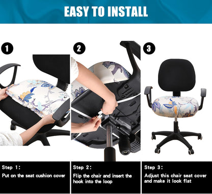 Printed Office Computer Chair Seat Covers, Stretch Fit Universal Desk Rotating Chair Cover Washable Removable Seat Cushion Protectors - Beige