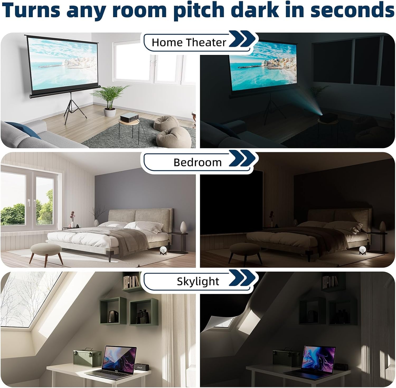 100% Blackout Curtains for Bedroom, No Drill Black Out Blinds with Upgraded Hook and Loop Tape, Portable Blackout Curtains for Window Cover Baby Nursery,Travel,Rv- 1 Panel Black 42''W X 60'' L