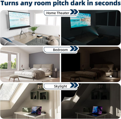 100% Blackout Curtains for Bedroom, No Drill Black Out Blinds with Upgraded Hook and Loop Tape, Portable Blackout Curtains for Window Cover Baby Nursery,Travel,Rv- 1 Panel Black 42''W X 60'' L