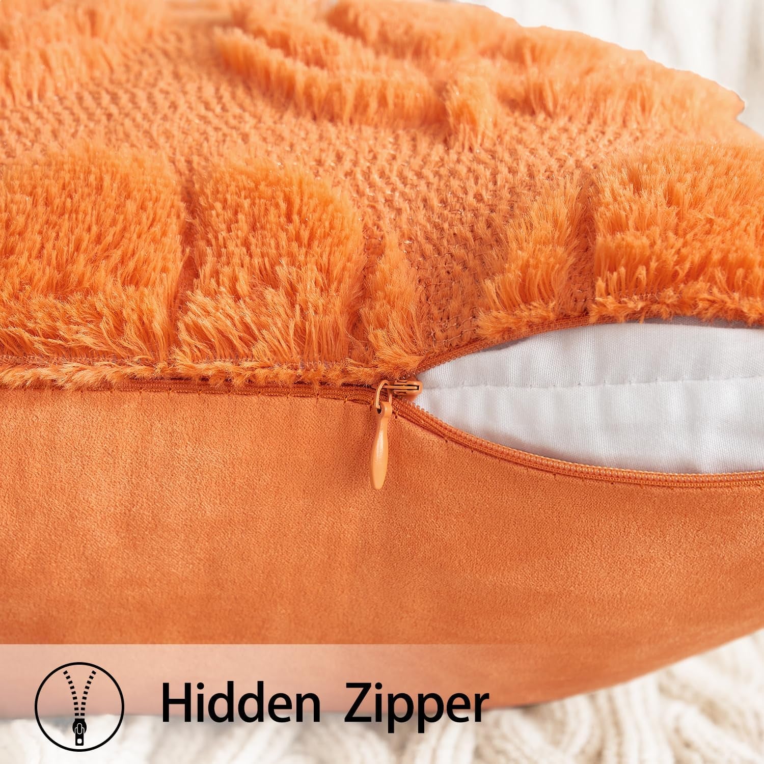 Fall Throw Pillow Covers 18X18 Set of 2 Autumn Decorations Orange Pumpkin Accent Pillowcase for Outdoor Porch Sofa Couch Bed Living Room Plush Faux Fur Halloween Farmhouse Home Decor