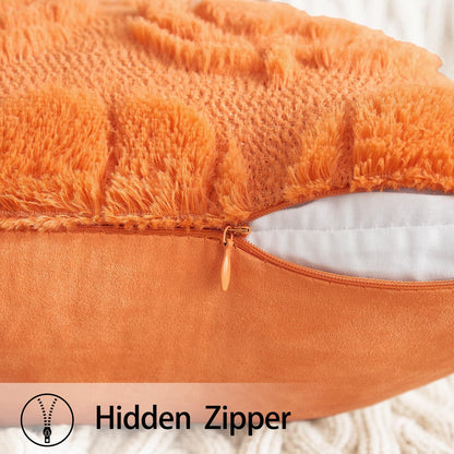 Fall Throw Pillow Covers 18X18 Set of 2 Autumn Decorations Orange Pumpkin Accent Pillowcase for Outdoor Porch Sofa Couch Bed Living Room Plush Faux Fur Halloween Farmhouse Home Decor