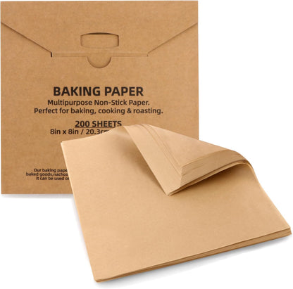 200 Pcs Parchment Paper Baking Sheets, 8"X8" Precut Non-Stick Baking Parchment Paper Sheets Bun Sheet Pan Liners.Baking Grilling Air Fryer Steaming Bread Cup Cake Cookie (Brown-8"X8")