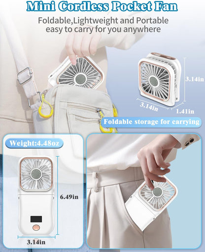 Handheld Fan Rechargeable,Portable Fan Battery Operated with LED Display,Mini Small Hand Foldable Fans with Power Bank,4000Mah Travel Personal Fans,Makeup Lashfan for Girls Women Kids