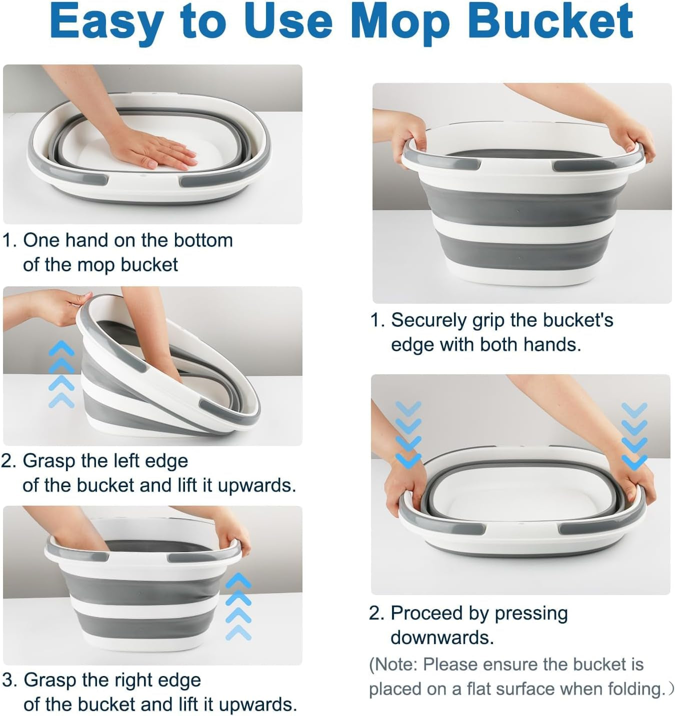 Collapsible Mop Bucket with Handle for Cleaning, 16L(4.2 Gallon) Silicone Square Mopping Bucket for Windows Cleaning or Car Washing, Cleaning Supplies Organizer Plastic Bucket for Storage