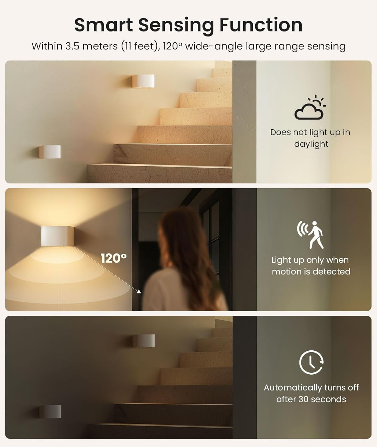 Motion Sensor Wall Light with Remote Control 3 Colors Wireless Wall Sconces LED Indoor up and down Wall Lamp 5000Mah Rechargeable Battery Powered Wall Lamps Brightness Adjustable, White 2 Pack