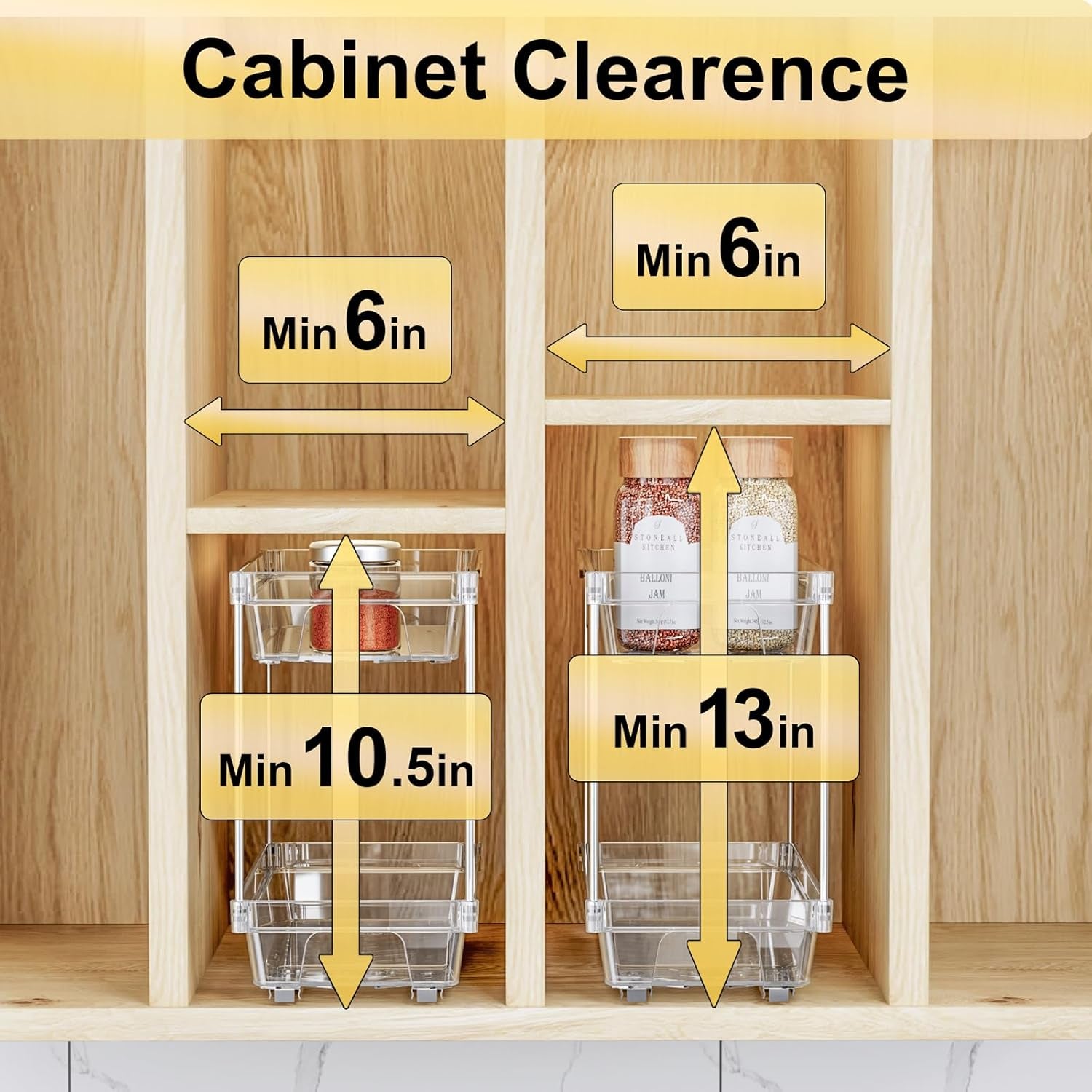 2 Packs Pull Out Spice Rack Organizer for Cabinet, 2 Tier Vertical Spice Organization, 5.47" Wx11.14 Dx9.76 H, Cabinet Size Need:13'' High X 12'' Deep X 6'' Wide(Not for Cabinet with Lip)