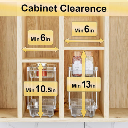 2 Packs Pull Out Spice Rack Organizer for Cabinet, 2 Tier Vertical Spice Organization, 5.47" Wx11.14 Dx9.76 H, Cabinet Size Need:13'' High X 12'' Deep X 6'' Wide(Not for Cabinet with Lip)