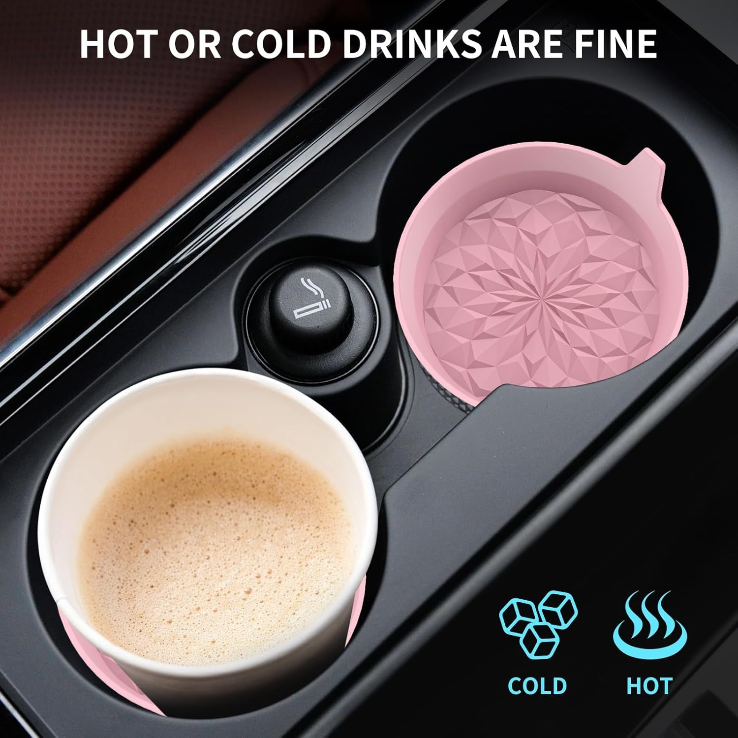 Car Cup Coasters [4 Pack] Silicone Cars Coasters - Universal Non-Slip Recessed Interior Accessories - Cup Holder Inserts Dusty Rose