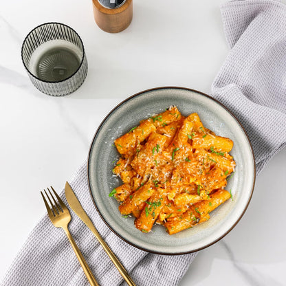 Large 9-Inch Ceramic Pasta Bowls Set of 4, 38oz Stoneware Serving Bowls for Kitchen, Versatile Wide Bowls for Fruit, Pasta, Salad, Oatmeal, Microwave Safe with Reactive Glaze in Green Wheat