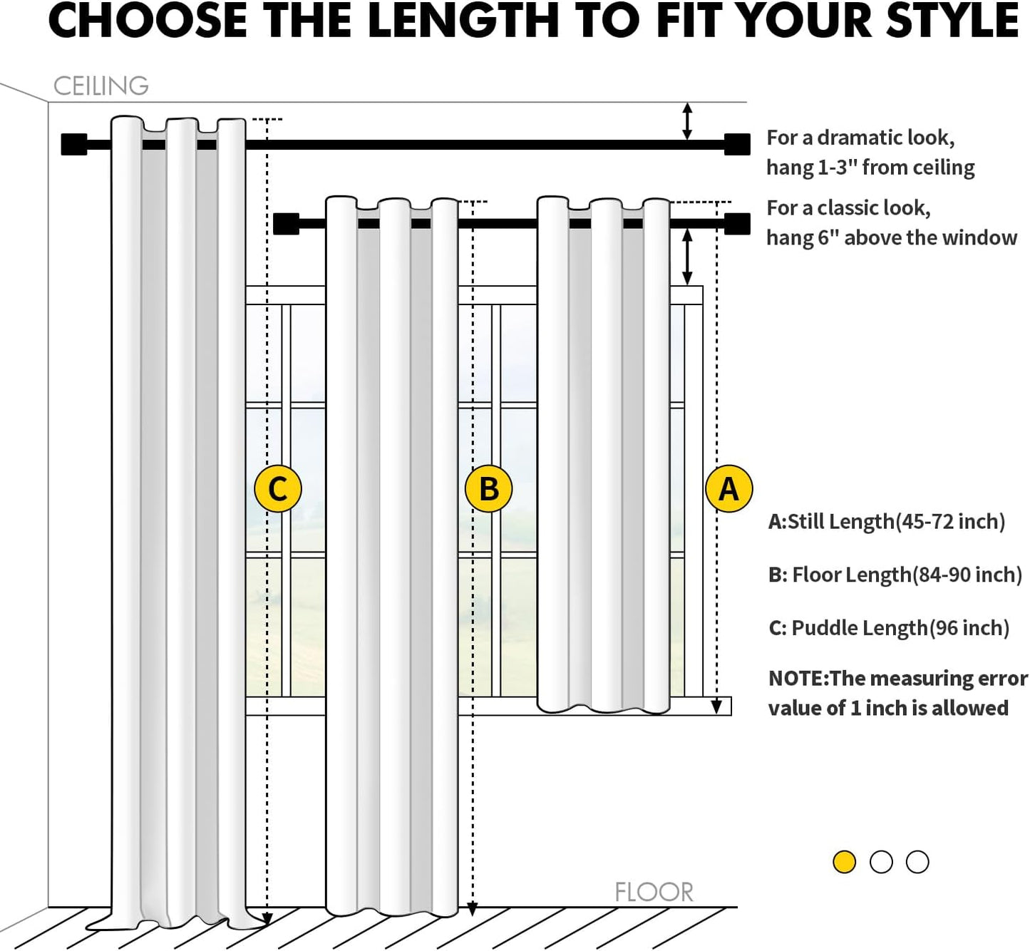 Black Blackout Curtains for Bedroom Living Room 63 Inches Long 2 Panels, Thermal Insulated Room Darkening Drapes Solid Grommet Top Noise Reduction Light Blocking Halloween Window Treatments