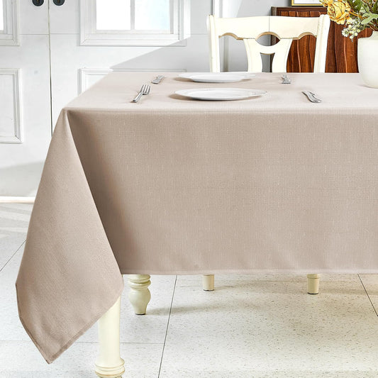 Textured Linen Table Cloth for Rectangle Tables - Khaki Tablecloths Rectangular Waterproof Wrinkle Free Wipeable Dining Table Cover for Spring Wedding Birthday Kitchen Decor, 52 X 70 Inch