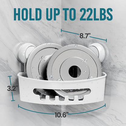 Corner Shower Caddy with Suction Cups, Wall Mounted Organizer Plastic Rack for Small Bathrooms, Kitchen, Removable Drill-Free Heavy Duty Shelf Basket, White