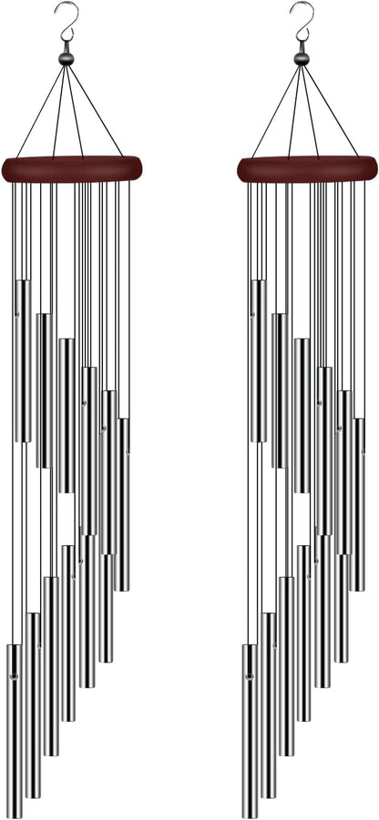 2 Pack Wind Chimes for Outside, Sympathy Wind Chimes Outdoor Clearance with 12 Aluminum Alloy Tubes and Hook, Memorial Wind Chime Gift Decoration for Home, Patio, Garden, Outdoor