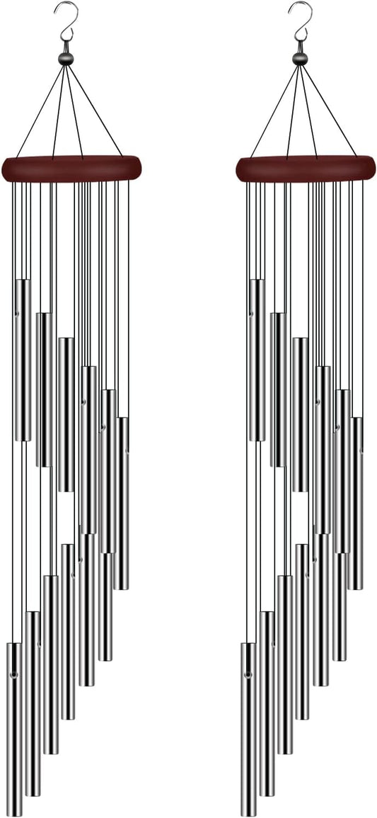 2 Pack Wind Chimes for Outside, Sympathy Wind Chimes Outdoor Clearance with 12 Aluminum Alloy Tubes and Hook, Memorial Wind Chime Gift Decoration for Home, Patio, Garden, Outdoor