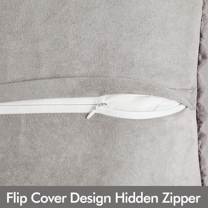 Faux Fur Plush Decorative Throw Pillow Covers Set of 2 Luxury Soft Fluffy Striped Pillowcases Cushion for Sofa Couch Bed Living Room Light Grey 18X18 Inch