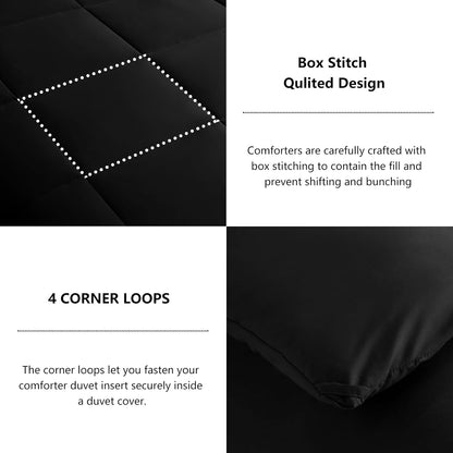 Queen Size Comforter Sets - Black Comforter Queen Size, 3 Pieces Box Stitched Soft Lightweight Bed Set, All Season Bedding Sets with 1 down Alternative Comforter and 2 Pillow Shams