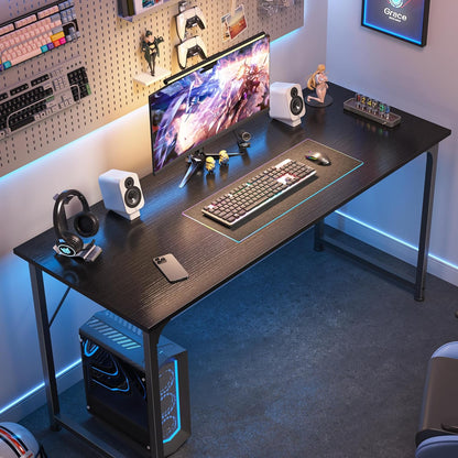 55-Inch Modern Home Office Desk with Sturdy Metal Frame, Ideal for Gaming and Writing, Black Finish