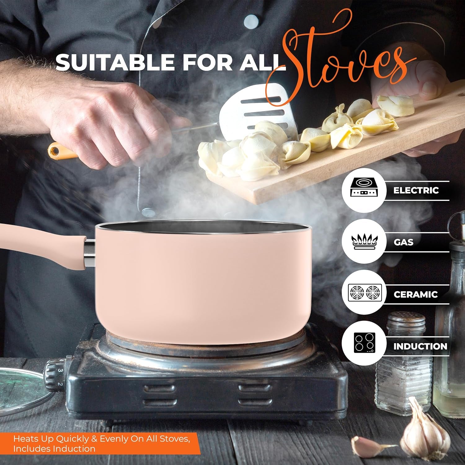 Detachable Handle Nonstick Saucepan with Glass Lid, Multipurpose Use for Home, Kitchen or Restaurant (Pink)