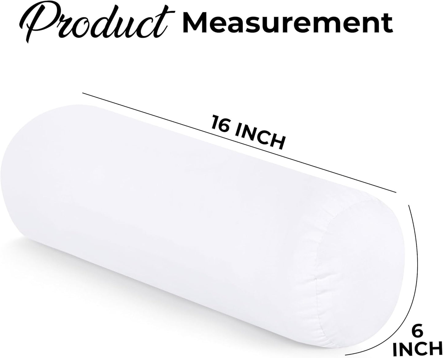 Bolster Pillows Insert (Pack of 2, White) - 6 X 16 Inches Bed and Couch Pillows - Indoor Decorative Pillows