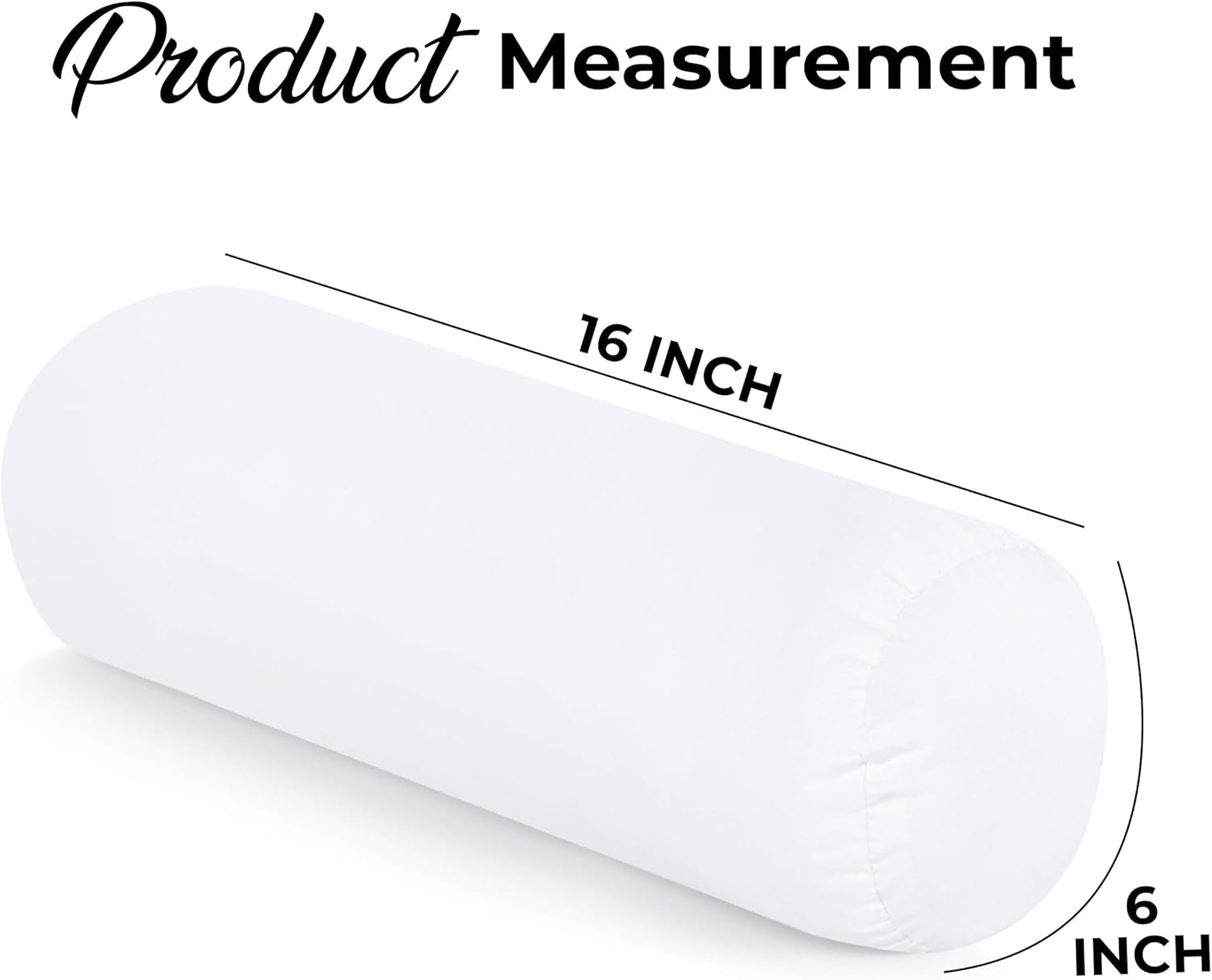 Bolster Pillows Insert (Pack of 2, White) - 6 X 16 Inches Bed and Couch Pillows - Indoor Decorative Pillows