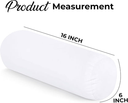 Bolster Pillows Insert (Pack of 2, White) - 6 X 16 Inches Bed and Couch Pillows - Indoor Decorative Pillows