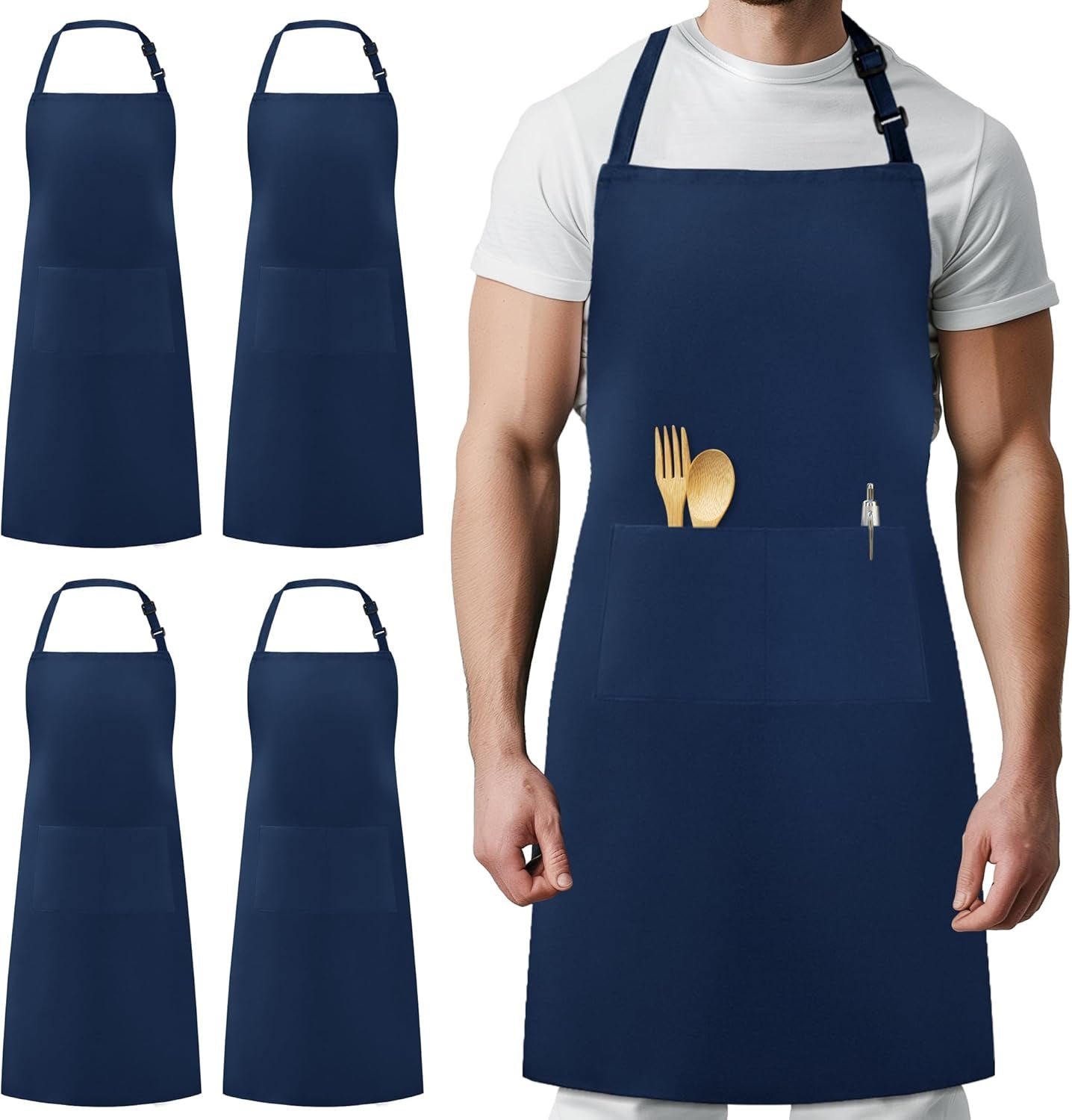 4 Pack Adjustable Bib Apron with 2 Pockets Cooking Kitchen Aprons for Women Men Chef