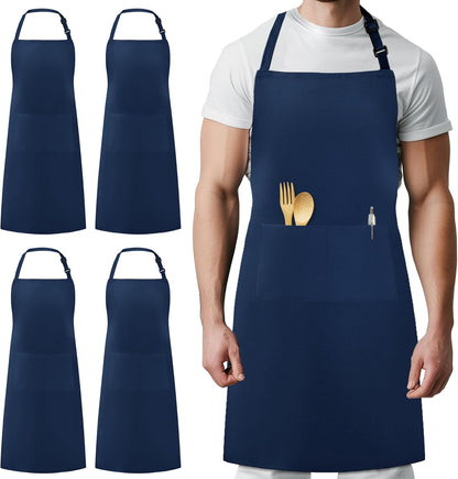 4 Pack Adjustable Bib Apron with 2 Pockets Cooking Kitchen Aprons for Women Men Chef